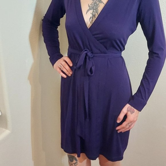Classic Calvin Klein Purple Collared Long Sleeve Wrap Dress, Size 10 - Picture 1 of 10